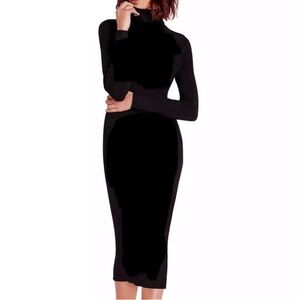 EUC- H&M Black Jersey Turtleneck BodyCon Midi Dress